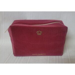 Dolce & Gabbana Beauty Deep Red Velvet Zippered Cosmetic Bag with Logo NEW